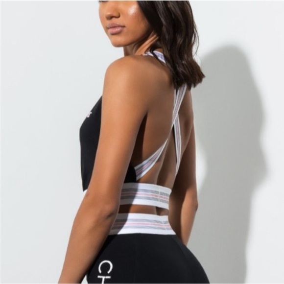 Champion black Criss cross striped 90s inspired sports bra size small - Picture 3 of 9